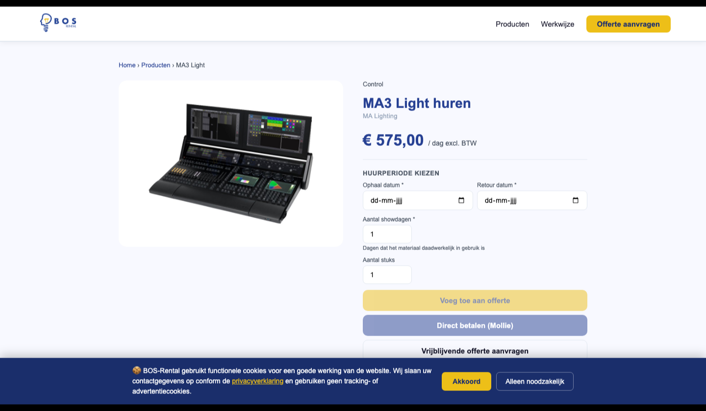 AVlable productpagina met huurperiode en betaling